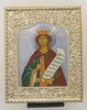 Икона в металлической рамке 6х7.5 фигурная, тиснение, на подставке,Божья Матерь