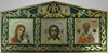 Икона в металлической рамке тройник на липкой ленте, латунь, эмаль,Иисус Христос Спаситель Матрона Николай Чудотворец