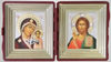 Εικονίδιο σε πλαστικό πλαίσιο Αναδιπλούμενο διπλό 6χ7 ορείχαλκο ανάγλυφο, Ιησούς Χριστός Σωτήρας της Παναγίας του Καζάν, εικόνα της Παναγίας
