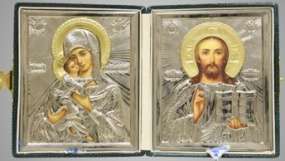 The triptych in box 11х13 zafiro, Reese voluminous, Nickel plating stamping,Jesus Christ the Savior of the Vladimir mother of God, icon of the virgin