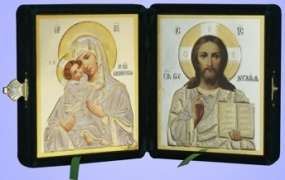 Складення у футлярі 8х11 оксамит, конгрев,Ісус Христос Спаситель Володимирської Божої матері, ікона Богородиці