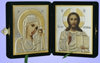 Складень в футляре 8х11 бархат, конгрев,Иисус Христос Спаситель Казанской Божьей матери, икона Богородицы