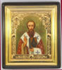 Икона живописная в киоте 30х40 масло, ажурная рамка, золоченый фон, золоченый подрамник,Василий Великий
