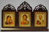 Икона настольная 4х5 тройная, двойное тиснение,Иисус Христос Спаситель Казанской Божьей матери, икона Богородицы Николай Чудотвор.