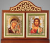 Икона настольная 6х7 двойная, двойное тиснение, золоченая рамка,Иисус Христос Спаситель Феодоровская