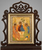Икона настольная 6х7 двойное тиснение, золоченая рамка,Николай Чудотворец для пресвитера