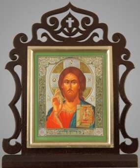 Ікона настільна 6х7 подвійне тиснення, позолочена рамка,Ісус Христос Спаситель