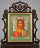 Икона настольная 6х7 двойное тиснение, золоченая рамка,Иисус Христос Спаситель