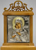 Икона настольная №1 11х13 риза никель, резное навершие,Владимирской Божьей матери, икона Богородицы
