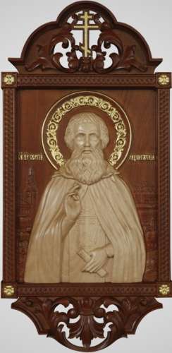 Икона деревянная, резная Сергий Радонежский