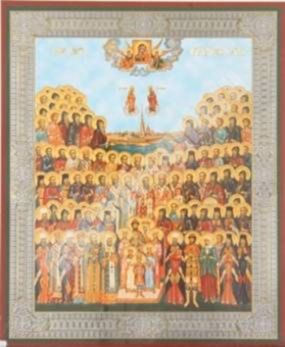 Ікона Собор Петербурзьких святих на оргалите №1 30х40 подвійне тиснення під старовину