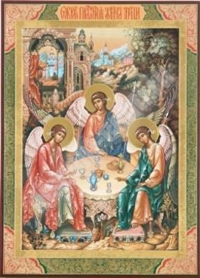 Икона Троица 01 на оргалите №1 30х40 двойное тиснение в храм