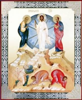 Icon of the Transfiguration in wooden frame No. 1 11х13 double embossed Bright