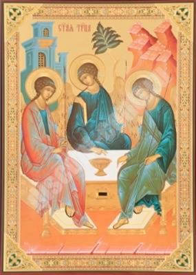 Икона Троица Рублевская 4 на оргалите №1 30х40 двойное тиснение Животворящая