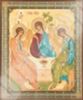 Икона Троица Рублевская 3 на деревянном планшете 30х40 двойное тиснение, ДСП, ПВХ, с частицей святой земли в мощевике церковная