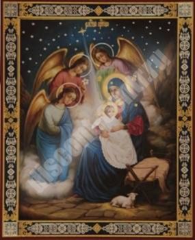 The icon of the Nativity 42 1000 in wooden frame No. 1 11х13 double embossed Russian