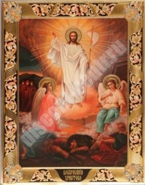Икона Воскресение Христово 3 на деревянном планшете 6х9 двойное тиснение, аннотация, упаковка, ярлык церковная