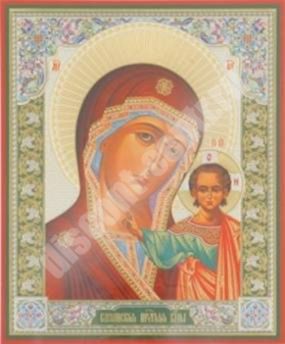 Icon Kazanskaya mother of God Theotokos 10 on a wooden tablet 30x40 double embossing, chipboard, PVC Greek