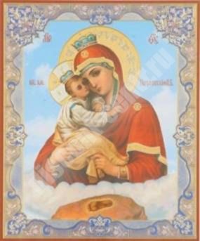 Ікона Почаївська Божа матір Богородиця 2 в дерев'яній рамці №1 11х13 подвійне тиснення слов'янська