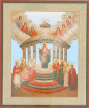 Εικονίδιο Επτά πυλώνες Μητέρα του Θεού Μητέρα του Θεού σε ξύλινο πλαίσιο Νο 1 11x13 διπλή ανάγλυφη Ιερουσαλήμ