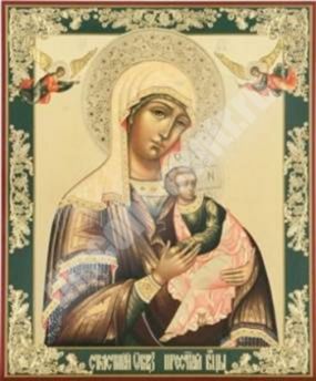 Ікона Пристрасна Божа матір Богородиця 01 на дерев'яному планшеті 30х40 подвійне тиснення, ДСП, ПВХ благословенна
