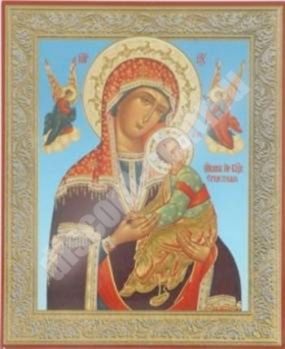 Ікона Пристрасна Божа матір Богородиця на оргалите №1 18х24 подвійне тиснення церковно слов'янська