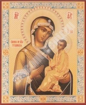 The icon of the Tikhvin mother of God mother of God 2 in wooden frame No. 1 11х13 double embossed Holy