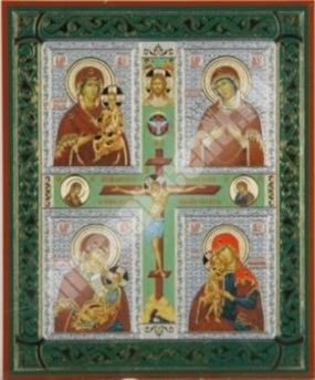 Four-part icon in wooden frame No. 1 11х13 double embossed at the temple