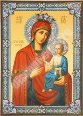 Іверська ікона Божа матір Богородиця 15 на оргалите №1 30х40 подвійне тиснення Животворяща