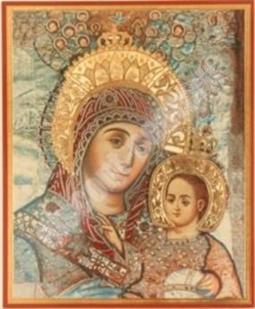 The Bethlehem icon of the mother of God the virgin Mary on a wooden tablet 6x9 double stamping, annotation, packaging, label Russian Orthodox