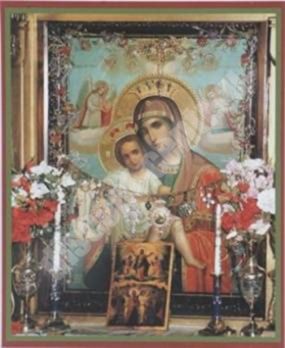 Икона Достойно Есть Иерусалимская в деревянной рамке №1 11х13 тиснение, с частицей святой земли в мощевике, аннотация, упаковка домашняя