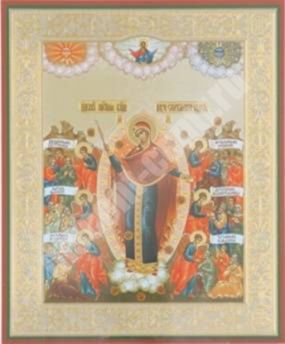Икона Всех скорбящих с грошиками №2 в деревянной рамке №1 18х24 двойное тиснение в церковь