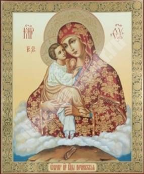 The Pochaev icon of the mother of God mother of God 01 on a wooden tablet 30x40 double embossing, chipboard, PVC Light
