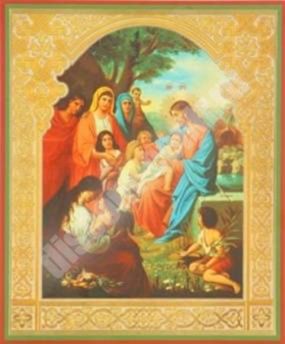 Icoana Binecuvântarea copiilor pe o tabletă de lemn 6x9 dublu relief, ambalaj, etichetă sfântă