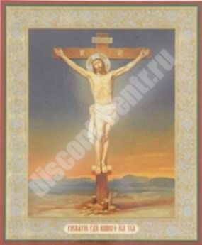 Icon of the Crucifixion on a wooden tablet 30x40 double embossing, chipboard, PVC healing