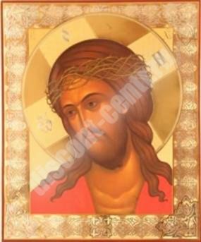 Икона Спас в терновом венце № 2 в деревянной рамке №1 11х13 двойное тиснение благословленная