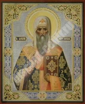 Ікона Алексій, митрополит Московський в дерев'яній рамці №1 18х24 подвійне тиснення під старовину