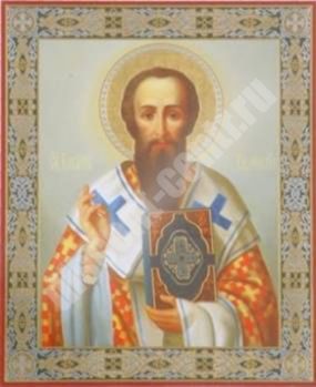Icon of St. Basil the Great in wooden frame 11х13 Set with angel Day, double embossed antique