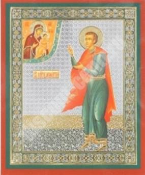 Icon Boniface on a wooden tablet 6x9 double stamping, annotation, packaging, label Church Slavonic