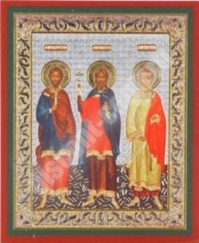 Икона Гурий Самон Авив на оргалите №1 18х24 двойное тиснение православная