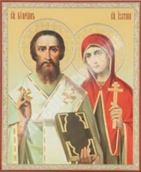 The icon of Cyprian and Ustinia No. 2 in wooden frame No. 1 11х13 double embossed antique