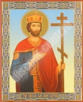 Icon of Constantine 4 in wooden frame 11х13 Set with angel Day, double embossed home