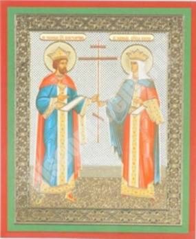 Ікона Костянтин і Олена в дерев'яній рамці №1 11х13 подвійне тиснення духовна