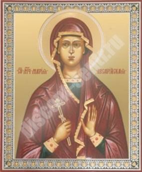 Ікона Марія Кесарийская №2 на дерев'яному планшеті 6х9 подвійне тиснення, анотація, упаковка, ярлик благословенна