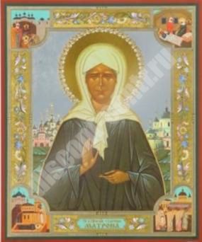Ікона святої Матрони з клеймами на дерев'яному планшеті 13х18 конгрев, плівка 18 мм духовна