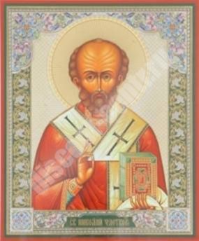 The icon of Nicholas the Wonderworker 10 in wooden frame 11х13 Set with angel Day, double embossed home
