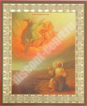 Икона Огненное восхождение Ильи Пророка в деревянной рамке №1 11х13 двойное тиснение русская