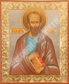 Icon of the Apostle Paul on a wooden tablet 6x9 double stamping, annotation, packaging, label Church Slavonic