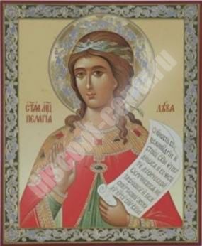 Ікона Пелагея 3 в дерев'яній рамці 11х13 Набір з Днем Ангела, подвійне тиснення церковна
