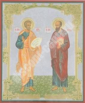 Icoana Petru și Pavel din lemn și tabletă 6x9 dublă relief, rezumat, ambalaj, eticheta spirituală